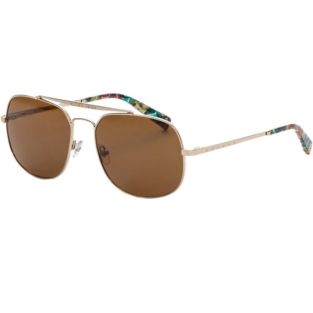 Elton John LEMANS 1 Unisex Pilot Sunglasses Gold Red & Blue/Polarized Brown 57mm